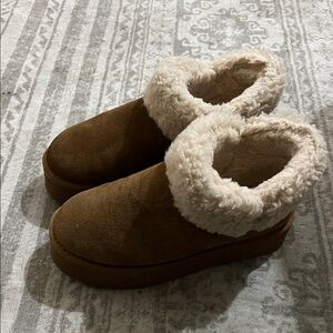 BearPaw Tan Suede Boots with Cream Fur